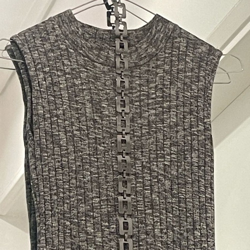 Anel dress gray melange sleeveless rib knit with metal belt new