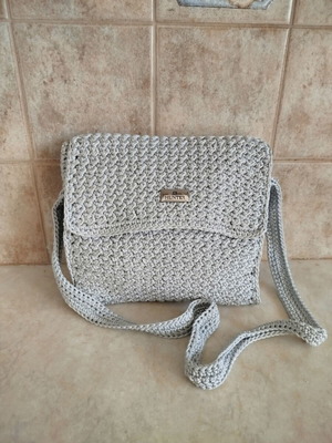 Handmade knitted women's crossbody bag silver new