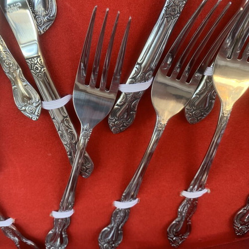 Cutlery set vintage Korea floral stainless steel used, 72 pieces