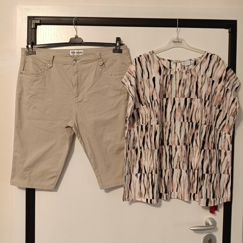 Conos women's beige fabric bermuda shorts and Creation Z summer top set