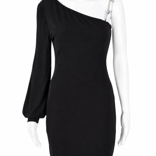 Patrizia Pepe dress M like new, black one shoulder with golden chains