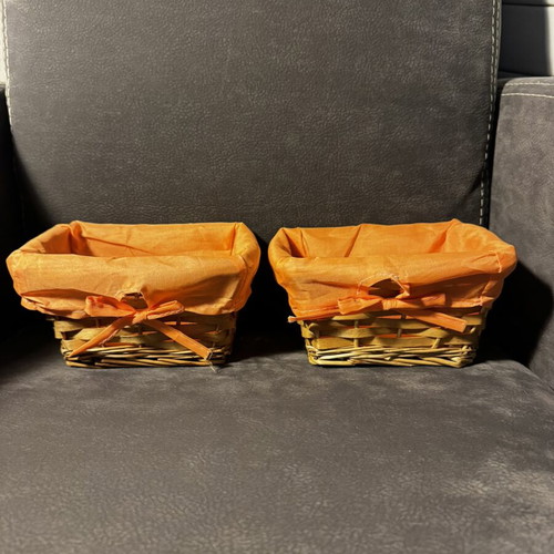 Decorative wicker baskets, pack of 2, orange fabric lining