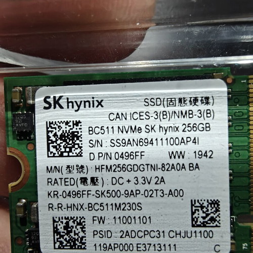 NVMe SSD SK hynix M.2 PCIe 256GB used