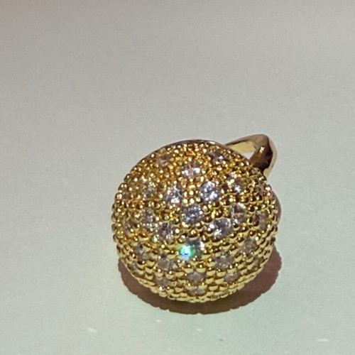 Vintage Pompon Ring with Zircon, Gold Plated, Like New
