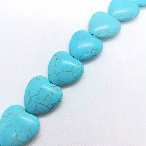 Howlite Heart Beads 26mm Turquoise Cord 16 Pieces New