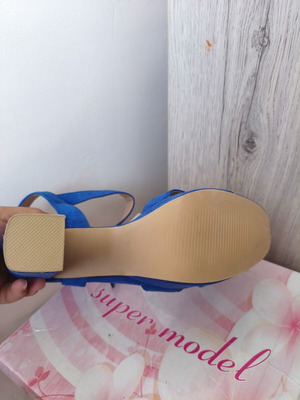 Blue high-heeled sandals, size 37