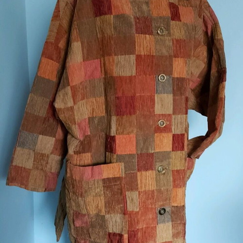 Checked transitional coat like new with handmade scarf