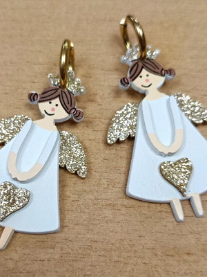 Angel earrings new, wooden, white