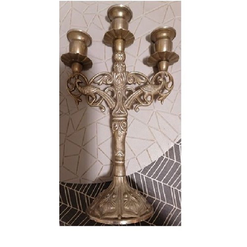 Three-arm brass candelabrum, antique