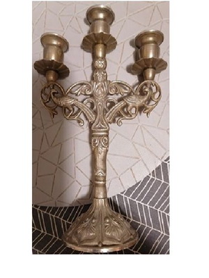 Three-arm brass candelabrum, antique