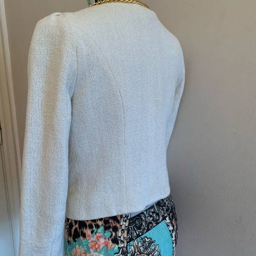 Unique handmade jacket like new, beige with gold chain and bow