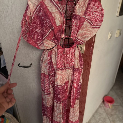 Zara Medium printed jumpsuit with open back and tie waist