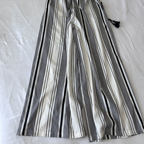 Zara striped pants with waist tie and tassels