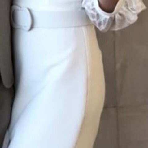White elegant dress size 38 like new with transparent sleeves and belt