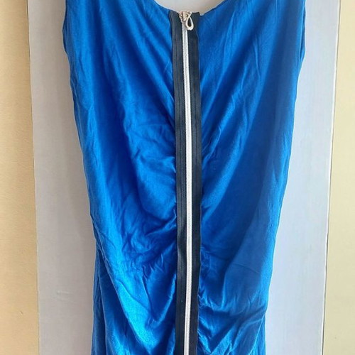 Italian cotton blouse, size Small, electric blue, front zip