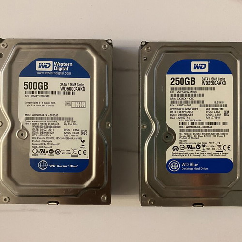 WD Blue hard drives 250GB and 500GB like new
