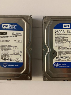 WD Blue hard drives 250GB and 500GB like new
