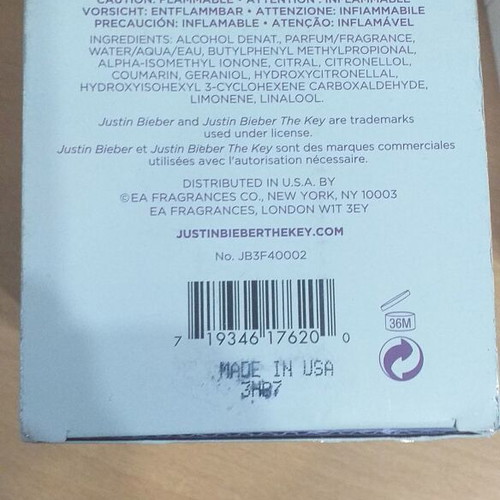 Justin Bieber perfume packaging used, empty bottle