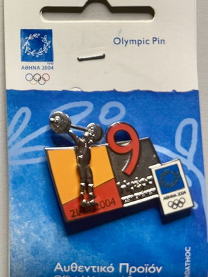 Athens 2004 Olympic Pin 9th Day Weightlifting New
