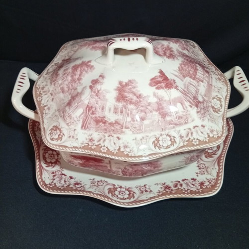 Royal Crown Kent Ltd Red Landscape porcelain soup tureen set with tray