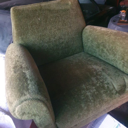 Velvet vintage armchair green cypress