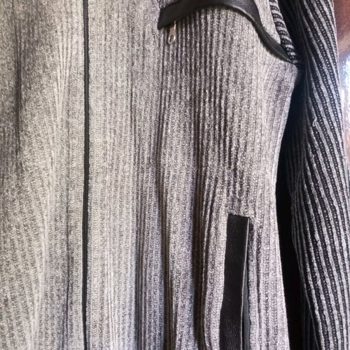 Men's knitted cardigan black with gray and leather details size M new