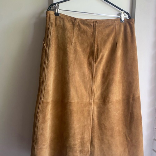 H&M suede midi skirt, camel color, A-line with pockets