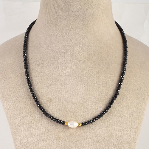 Set of 2 Handmade Necklaces with Black Spinel and Silver Hematite New
