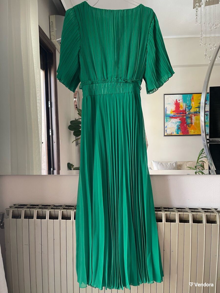 zara green pleated midi dress green/cypress dress… Nylon Blend