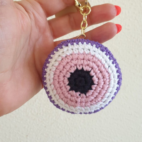 Charm bag keychain eye purple pink crochet new