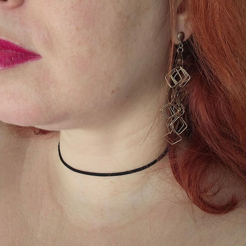 Silver 925 earrings used, tricolor, dangle