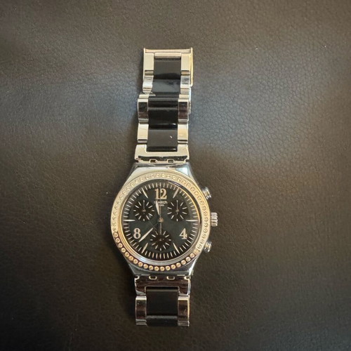 Ρολόι Swatch Irony Chrono Black Sparkle γυναικείο σαν καινούργιο, ατσάλι και μαύρο με κρύσταλλα