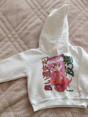 Baby hoodie No 1 Joyce like new, white with print and hood