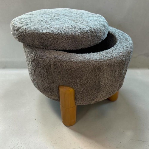 Round Pouf with Storage Teddy 40x40x37cm new, gray
