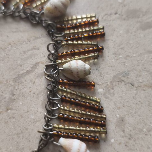 Boho Seashell Anklet with Natural Shells and Beads, Like New