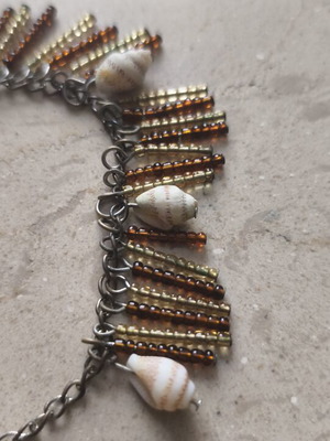 Boho Seashell Anklet with Natural Shells and Beads, Like New