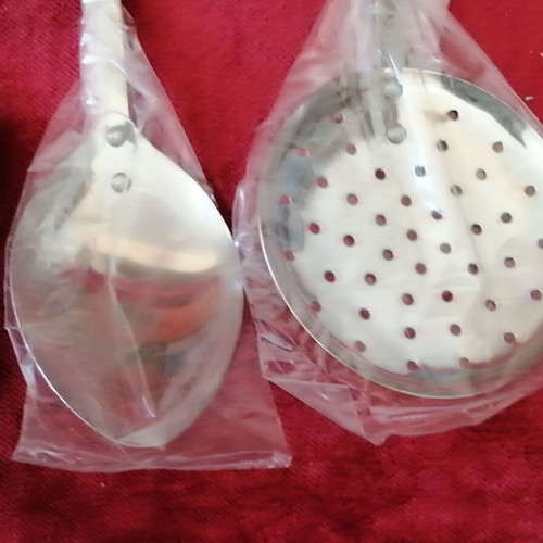 Set of 5 stainless steel kitchen spoons new with hanging feature