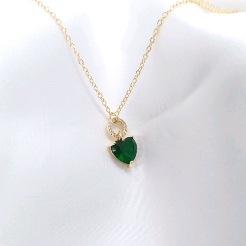 18K Gold-Plated Necklace with Green Heart Pendant 45 cm New