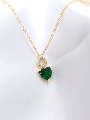 18K Gold-Plated Necklace with Green Heart Pendant 45 cm New