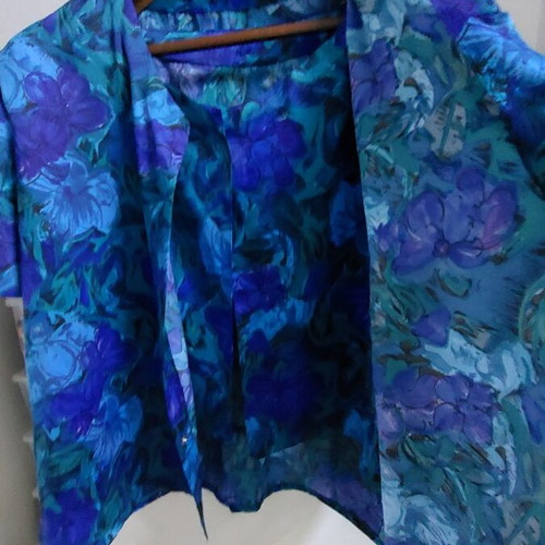 Floral three-piece set for plus size 4XL, like new, blue viscose