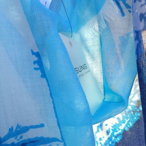 Alfred Sung large vibrant blue turquoise and white pareo