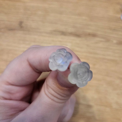 Rose earrings new, handmade, white and gray