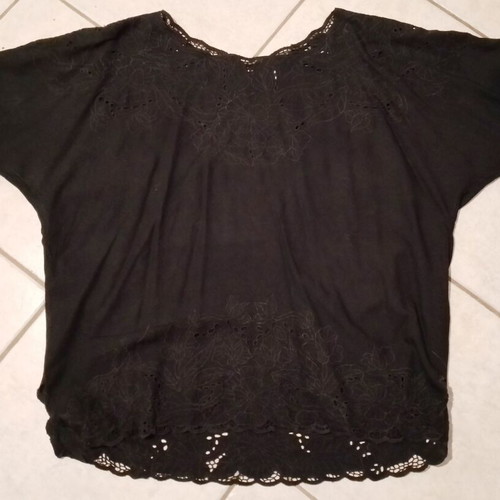 Vintage women's black blouse with embroidery used
