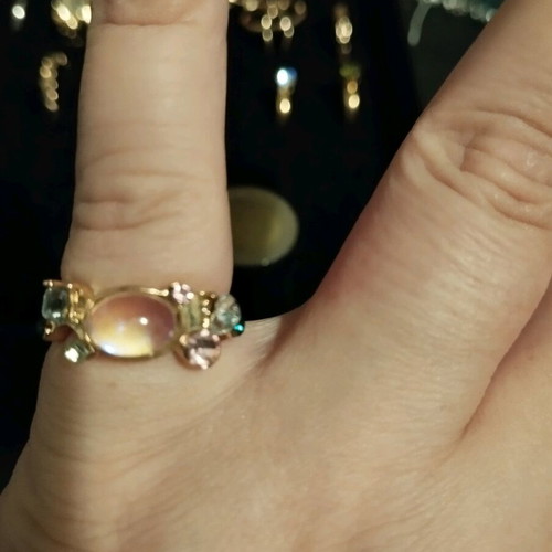 Ring me I ring with glass stones, steel, adjustable, gold color