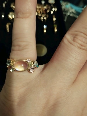Ring me I ring with glass stones, steel, adjustable, gold color