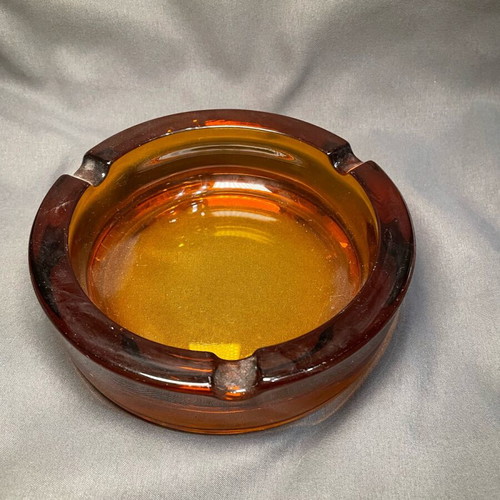 Glass ashtray like new, heavy orange vintage