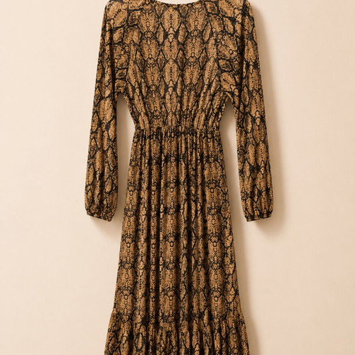 Snake Print Midi Dress like new, elastic waist, long sleeves