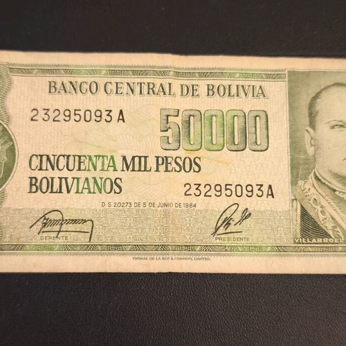 50,000 Pesos Bolivianos banknote Bolivia used 1984