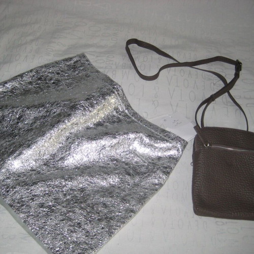 & Other Stories women's leather mini skirt with crossbody bag, metallic silver