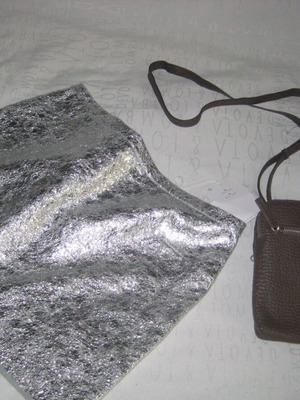 & Other Stories women's leather mini skirt with crossbody bag, metallic silver